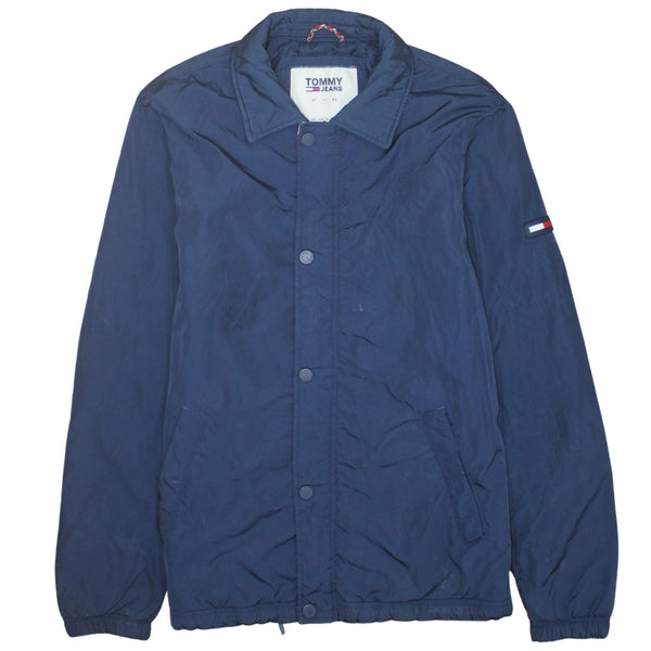 Tommy Jeans Navy Blue Windbreaker Jacket Men's Small Sleeve Flag Logo Snap Front Outerwear
