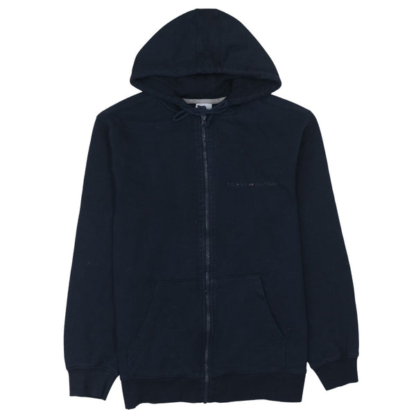 Tommy Hilfiger Navy Blue Zip Hoodie Women's Medium Embroidered Chest Logo Front Pockets Sweatshirt