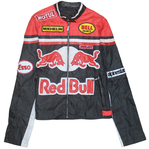 Red Bull Black Red Windbreaker Jacket Women's Medium Embroidered Logos Zip Pockets Racing Outerwear