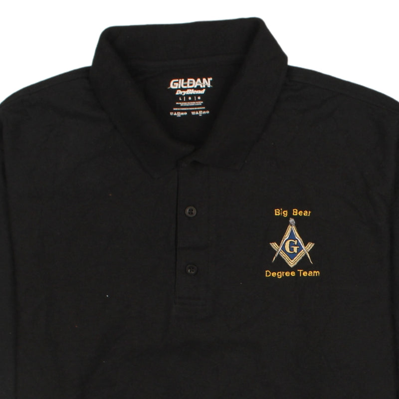 Gildan 90's Polo Shirt Quater Button Sweatshirt Large Black