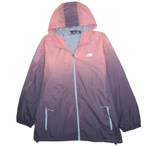 New Balance Pink Purple Ombre Hooded Windbreaker Women’s 3XL Zip Pockets Printed Logo Jacket