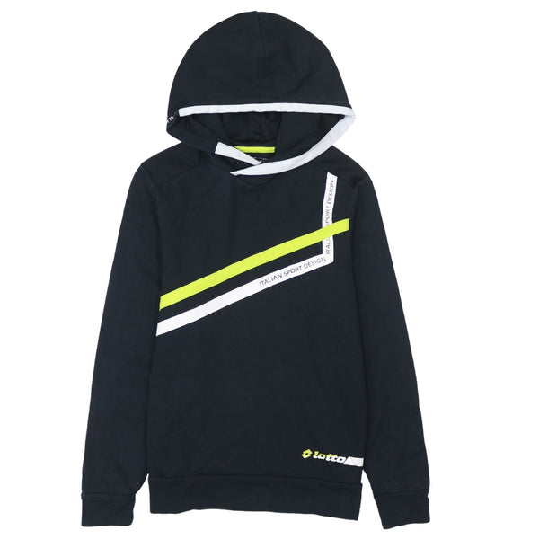 Lotto Black Hoodie Men's XSmall Printed Logo Neon Stripe Italian Sport Design Pullover Sweatshirt