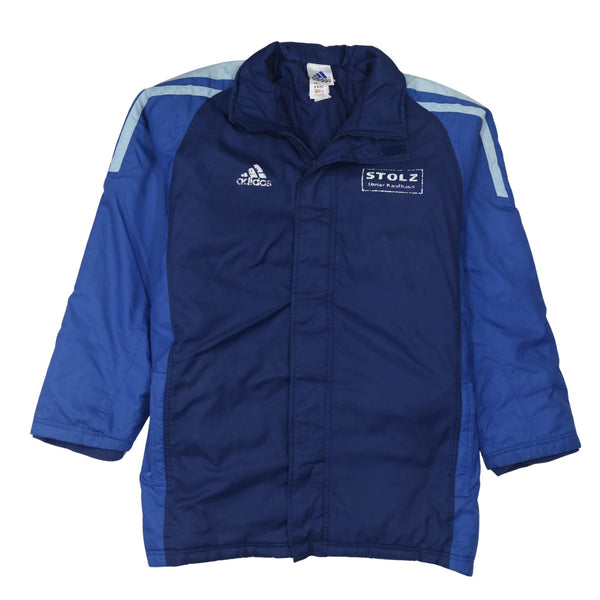 Adidas Navy Blue Windbreaker Jacket Men's XLarge Embroidered Logos Contrast Panels Sports Coat