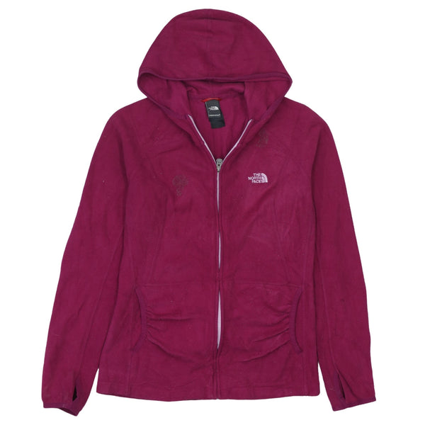 The North Face Magenta Pink Fleece Hoodie Women’s Large Embroidered Logo Zip Pockets Jacket