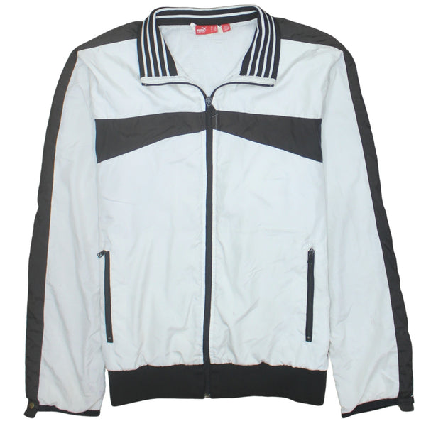 Puma White Black Windbreaker Jacket Men's Medium Zip Pockets Striped Collar Track Top
