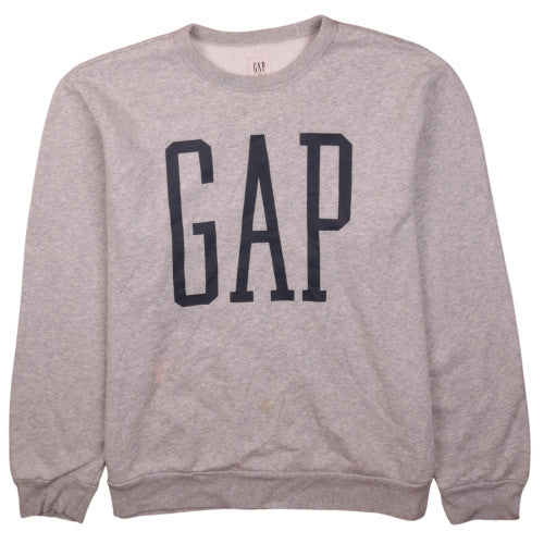 Gap Grey Sweatshirt Men's Large Printed Logo Crewneck Ribbed Cuffs Pullover Top