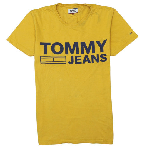 Tommy Jeans Yellow T Shirt Men's Small Bold Printed Logo Short Sleeve Casual Top
