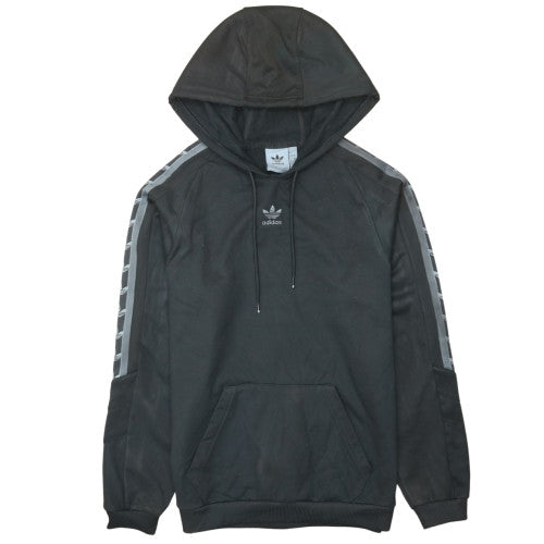 Adidas Black Hoodie Men's Small Trefoil Sleeve Tape Printed Logo Pullover Sweatshirt