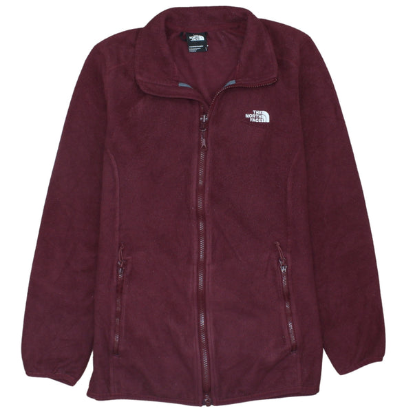The North Face Burgundy Red Fleece Jacket Women’s Large Embroidered Chest Logo Zip Pockets Outerwear