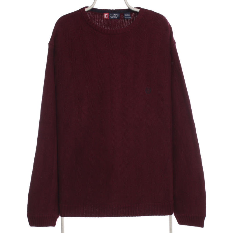Chaps Ralph Lauren 90's Crewneck Cable Knitted Heavyweight Jumper XLarge Burgundy Red