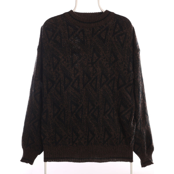 Michael Herald 90's Coogi Style Crewneck Knitted Jumper Large Brown