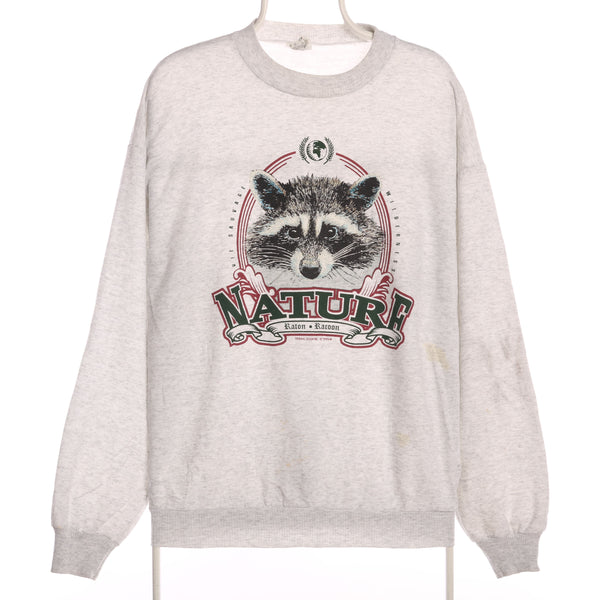 Unknown 90's 1995 Racoon Nature Sweatshirt XLarge Grey