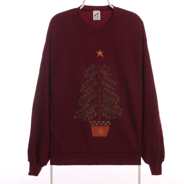 Jerzees 90's Crewneck Christmas Tree Sweatshirt Large Burgundy Red