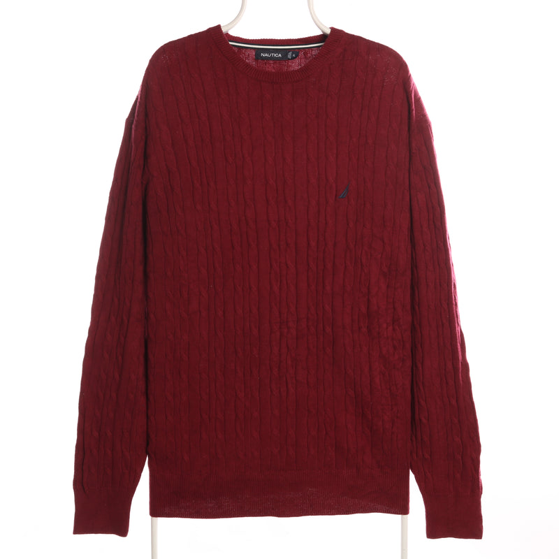 Nautica 90's Cable Knitted Crewneck Jumper XLarge Red