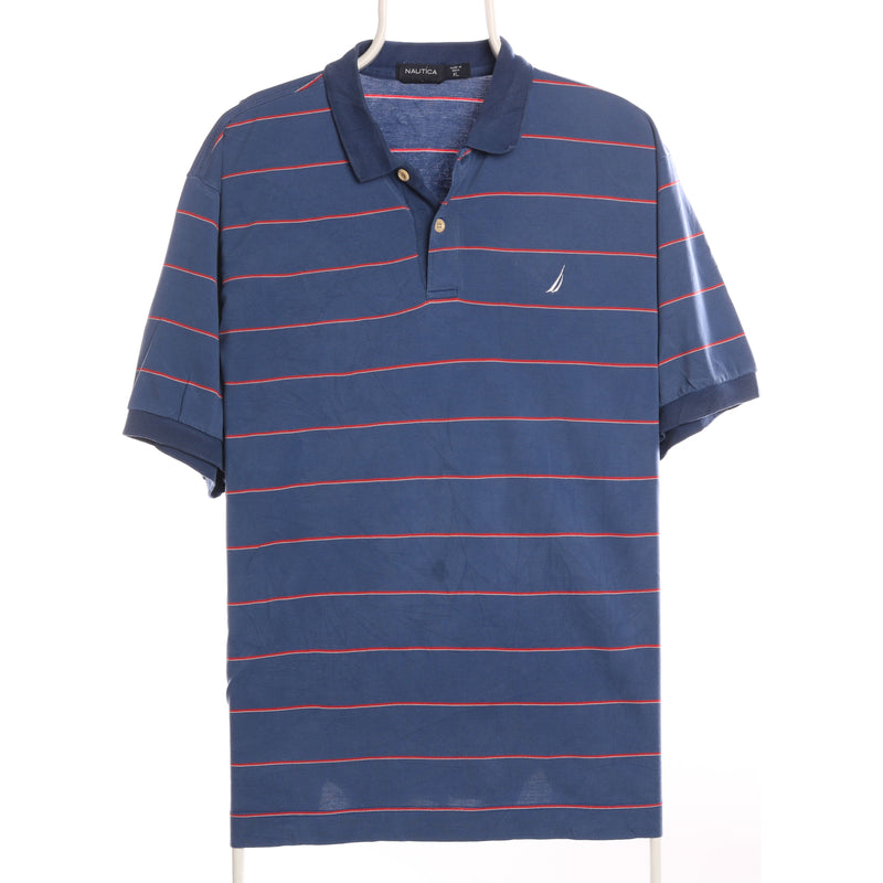 Nautica 90's Striped Short Sleeve Polo Shirt XLarge Blue