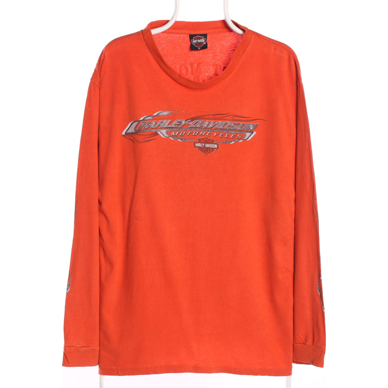 Harley Davidson 90's Back Print Long Sleeve T Shirt XLarge Orange