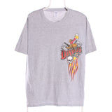 Gildan 90's Back Print Racing Graphic T Shirt Large Grey