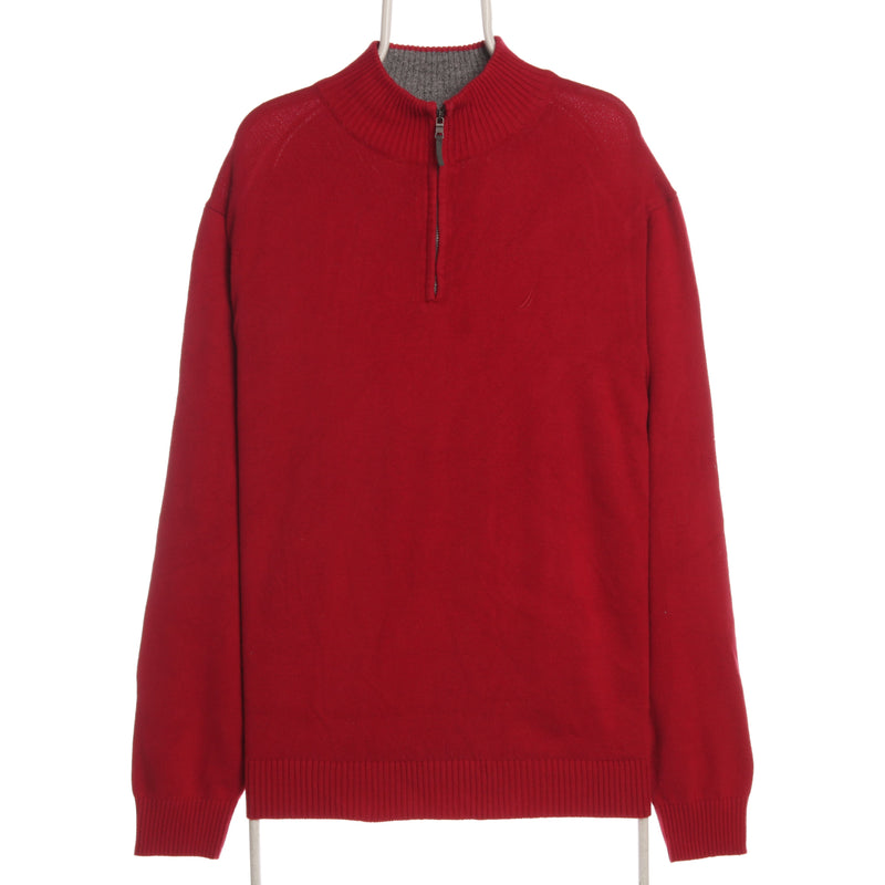 Nautica 90's Quarter Zip Knitted Sweatshirt XLarge Red