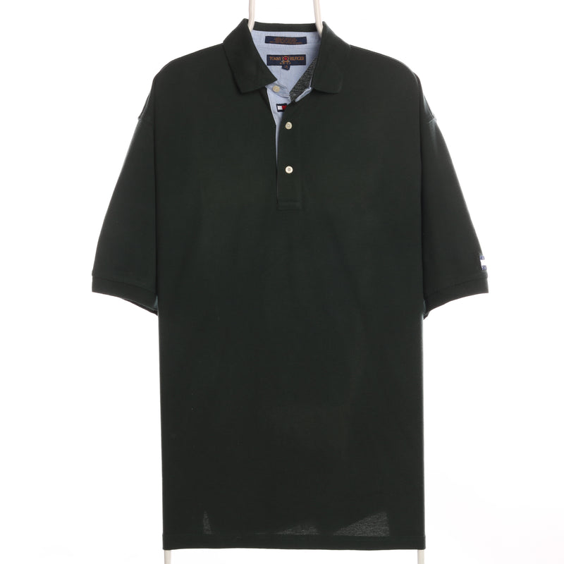 Tommy Hilfiger 90's Short Sleeve Button Up Plain Polo Shirt Medium Khaki Green