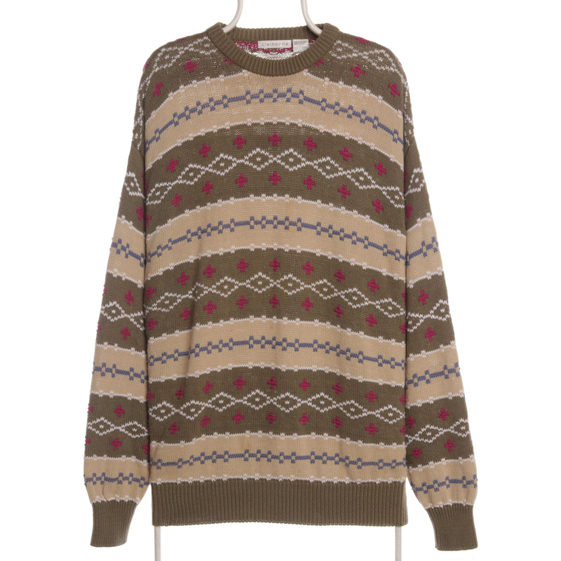 Claiborne 90's Coogi Style Knitted Sweatshirt Large Khaki Green
