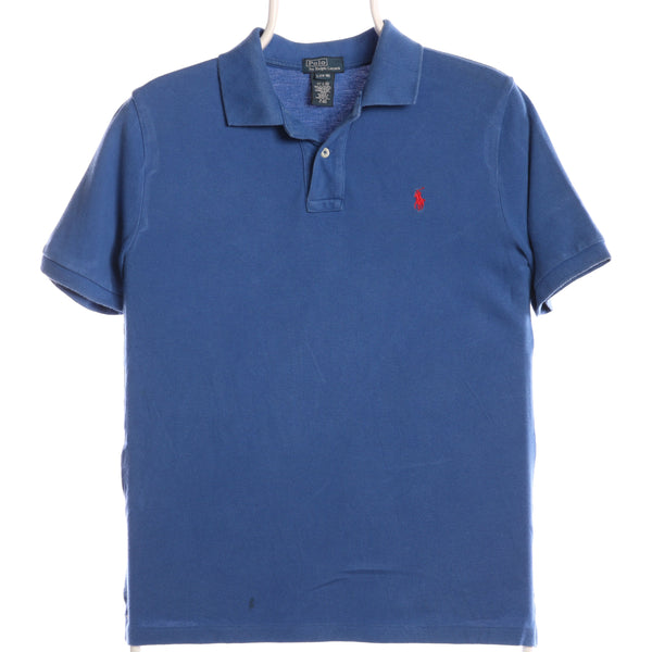 Ralph Lauren 90's Plain Short Sleeve Polo Shirt Large Blue