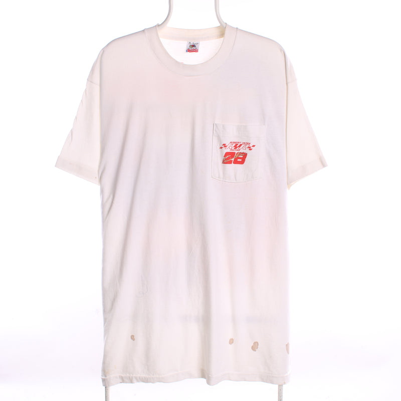 Fruit of the Loom 90's Back Print Racing Pocket Tee T Shirt XLarge White