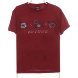 Harley Davidson Motor Cycle 90's Spellout Short Sleeve Flower T Shirt XLarge Burgundy Red