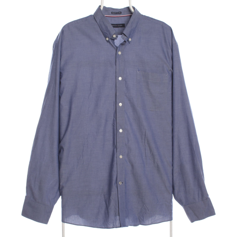 Tommy Hilfiger 90's Long Sleeve Button Up Plain Shirt 17.5 Neck (XLarge) Blue