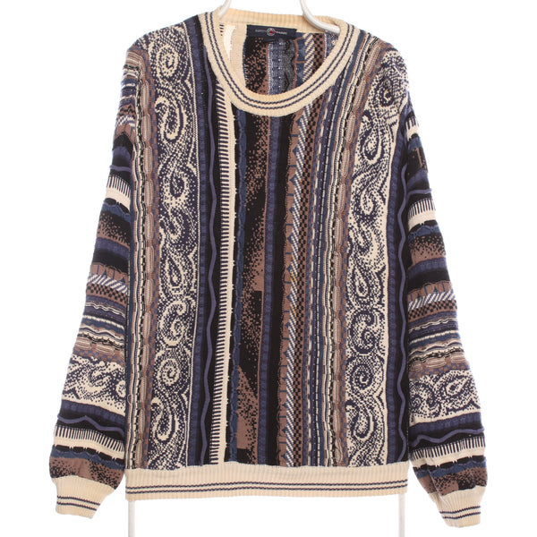 Cotton Traders 90's Coogi Style Knitted Jumper Jumper / Sweater Large Blue