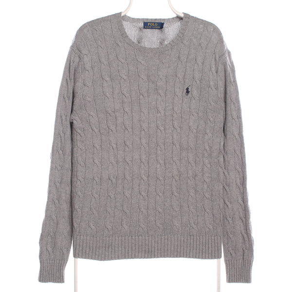 Ralph Lauren 90's Crewneck Knitted Cable Jumper / Sweater Small Grey