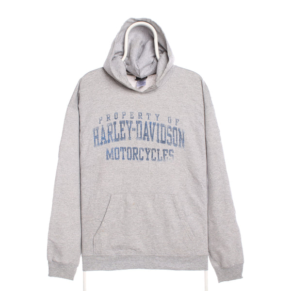 Harley Davidson Motor Cycle 90's Spellout Hoodie Large Grey