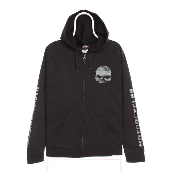 Harley Davidson Motor Cycle 90's Back Print Full Zip Up Hoodie Medium Black