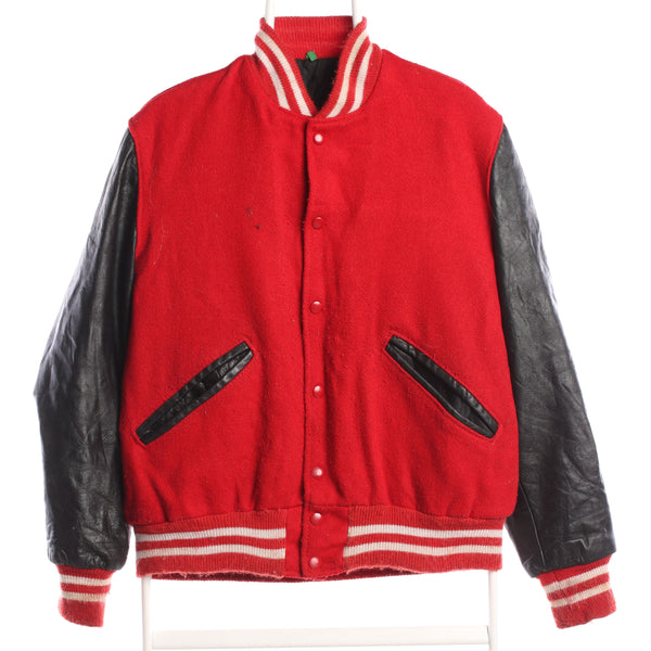 Unknown 90's Letterman Leather Arms Button Up Varsity Jacket Medium Red