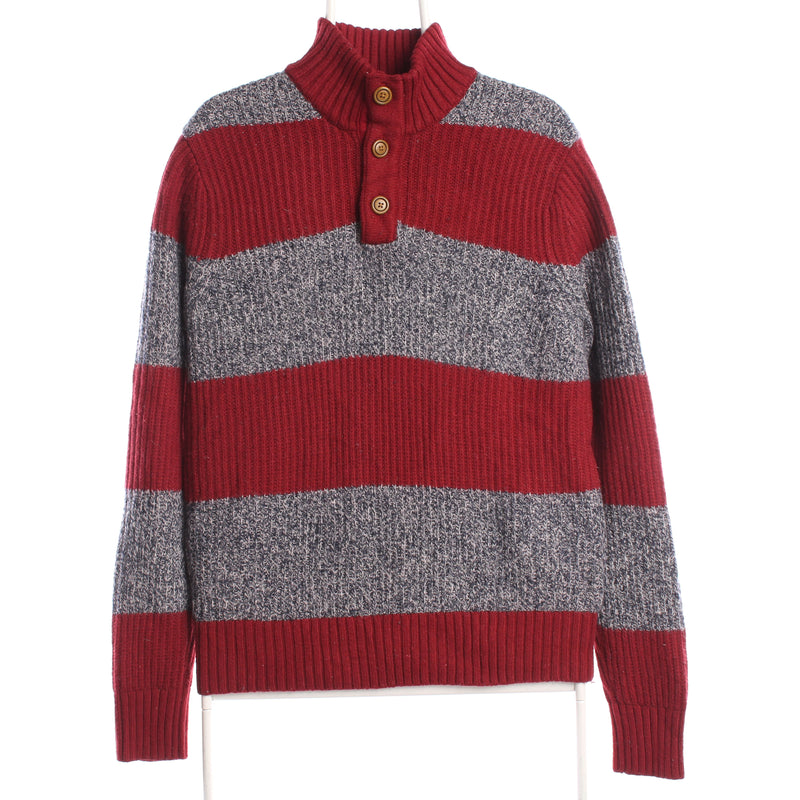 Tommy Hilfiger 90's Quarter Button Striped Knitted Jumper / Sweater Small Red