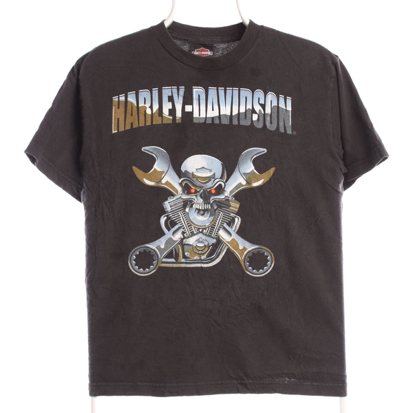 Harley Davidson Motor Cycle 90's Spellout Short Sleeve Crewneck T Shirt Large Black