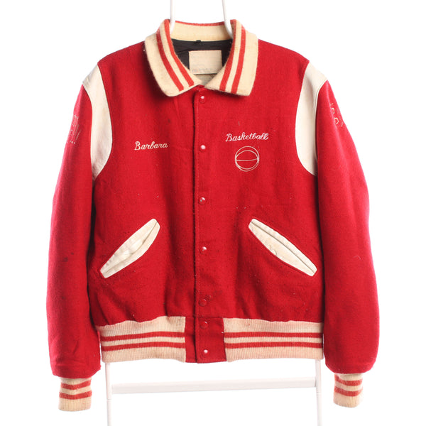 DeLONG 80'S Basketball Letterman Varsity Jacket Large Red