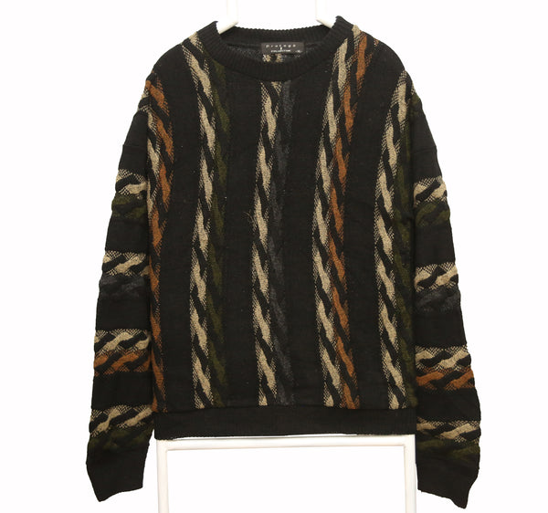 Protege 90's Coogi Style Knitted Crewneck Jumper XLarge Black