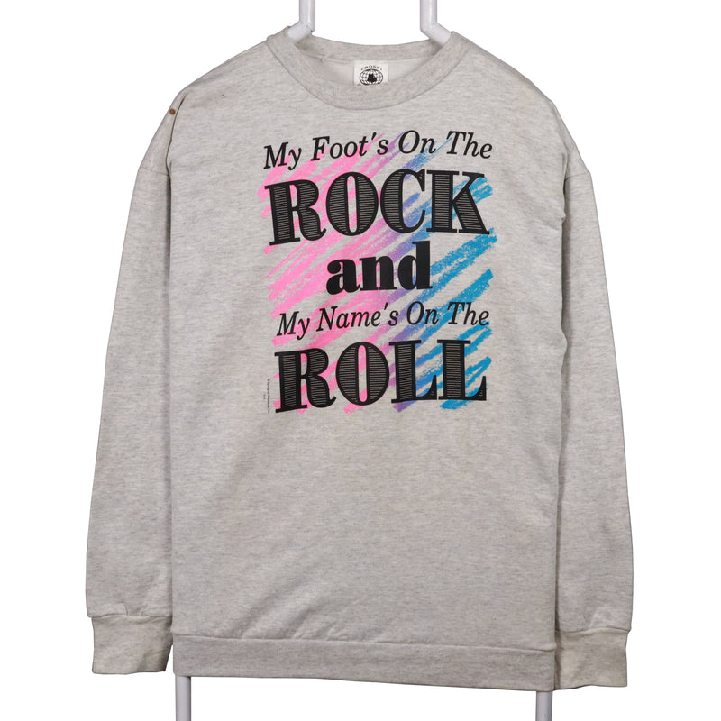 Ross International 90's Rock and Roll Crewneck Sweatshirt Large (missing sizing label) Grey