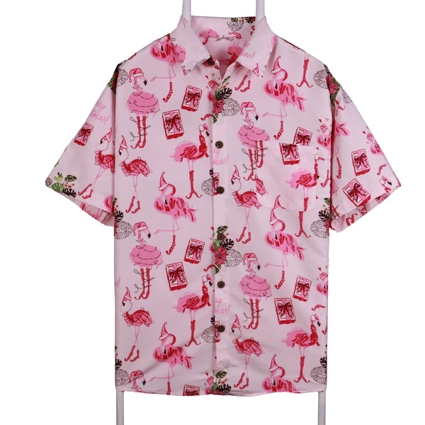 Lowes 90's Printed Spellout Logo Button Up Shirt Large Pink