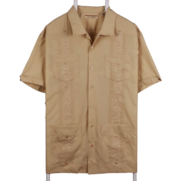 Havanera 90's Short Sleeve Button Up Shirt XLarge Beige Cream