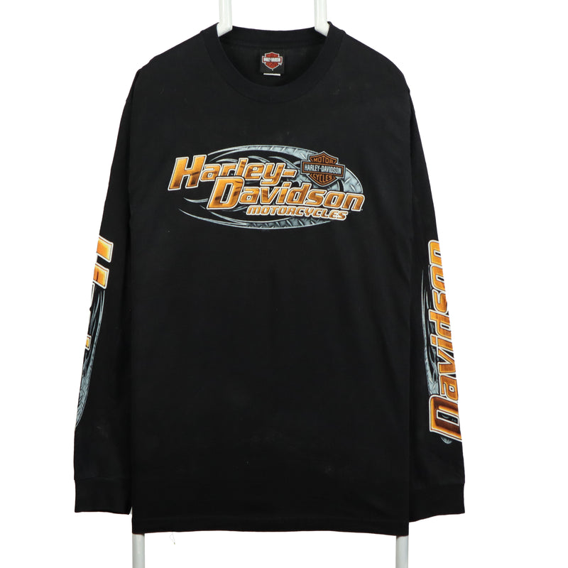 Harley Davidson 90's Long Sleeve Back Print T Shirt Large Black