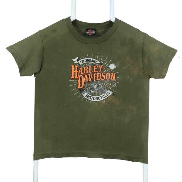 Harley Davidson 90's Tie Dye Short Sleeve Back Print T Shirt Medium Khaki Green