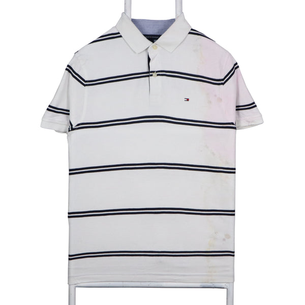 Tommy Hilfiger 90's Striped Short Sleeve Button Up Polo Shirt Medium White