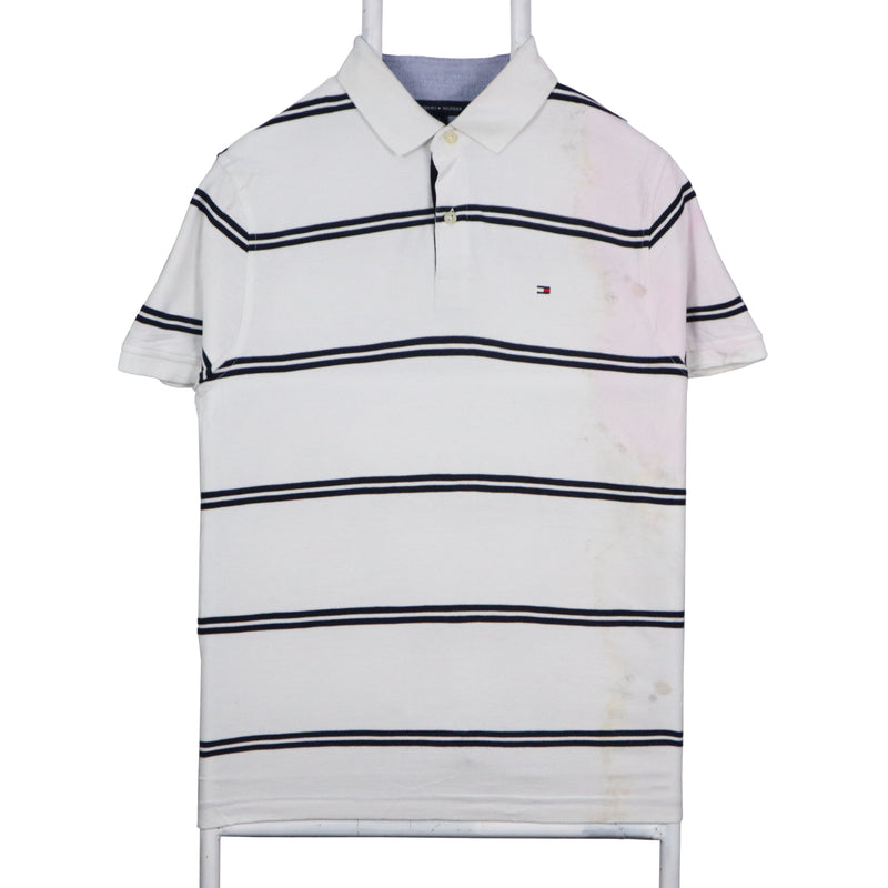 Tommy Hilfiger 90's Striped Short Sleeve Button Up Polo Shirt Medium White
