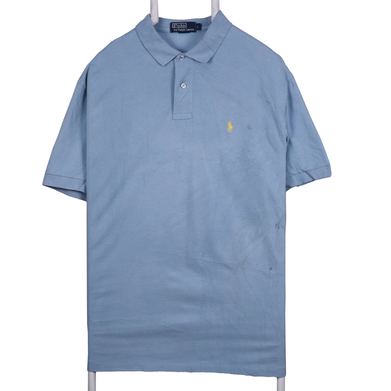 Polo Ralph Lauren 90's Button Up Short Sleeve small logo Polo Shirt Large Blue