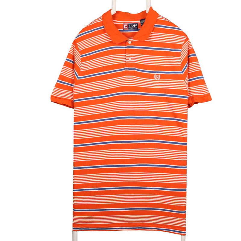 Chaps 90's Striped Short Sleeve Button Up Polo Shirt XLarge Orange