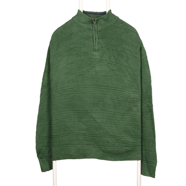 Chaps 90's Quarter Zip Knitted Jumper / Sweater XLarge Green