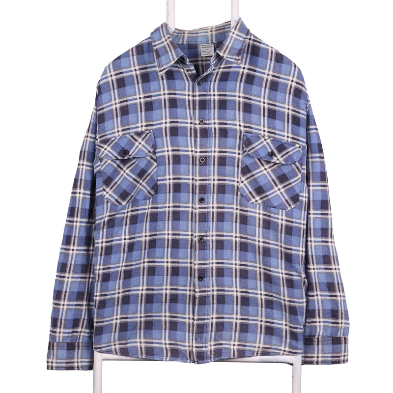 Wool Worths Essential 90's Long Sleeve Button Up Check Shirt XXLarge (2XL) Blue