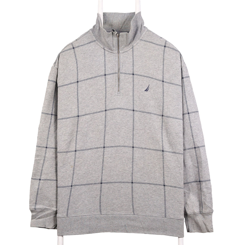Nautica 90's Quarter Zip Check Sweatshirt XLarge Grey