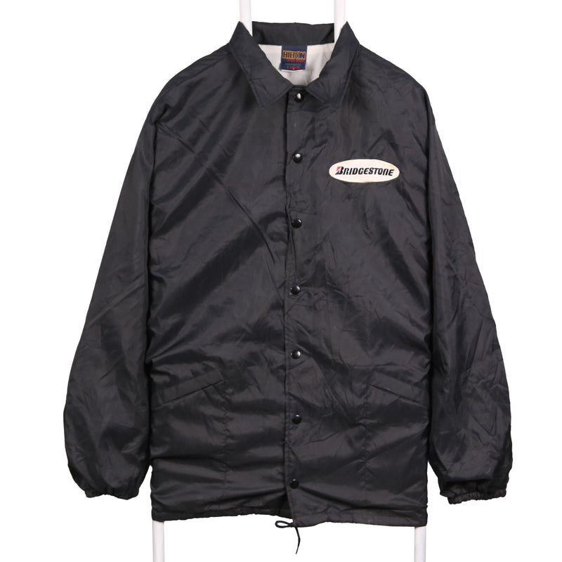 Hilton 90's Bridgestone Nylon Long Sleeve Button Up Bomber Jacket XLarge Black
